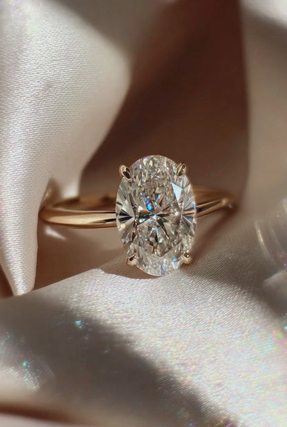 Oval Solitaire Lab Grown Diamond Engagement Ring 18K Solid Yellow Gold