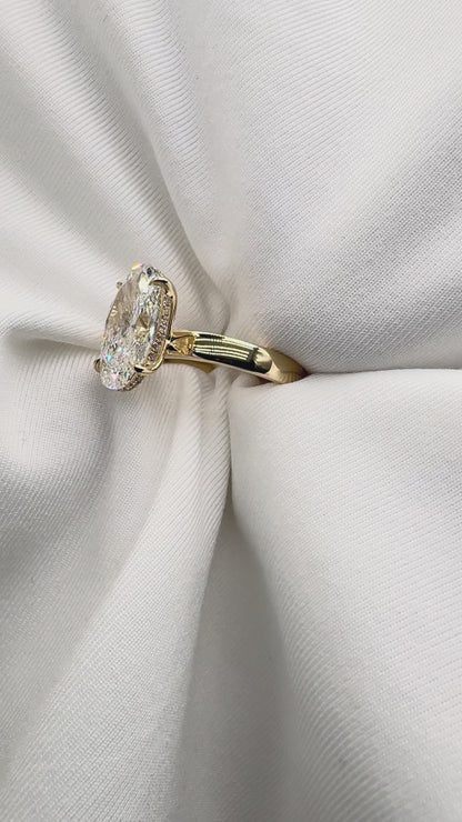 4.60ct Oval Solitaire Lab Diamond Ring with Hidden Halo