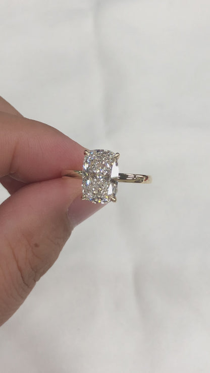 3.08ct IGI Certified Elongated Cushion Lab Grown Diamond Engagement Ring in 14K Yellow Gold