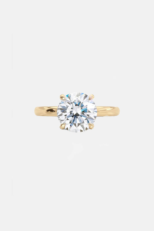 Round Solitaire Cathedral Lab Grown Diamond Engagement Ring 14K Solid Yellow Gold AG & CO Jewellery