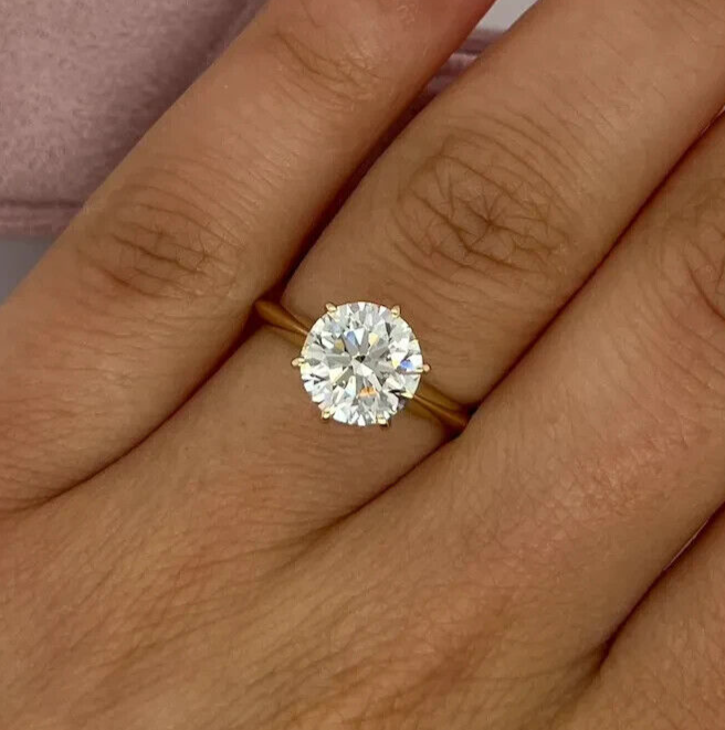 4.00 carat 6 claw round solitaire engagement ring - lab grown diamond - 14k gold