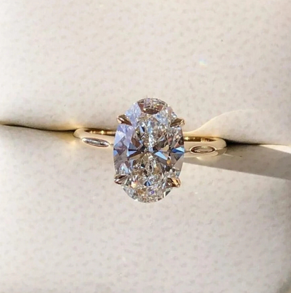 3.00 Carat 6 Claw Oval Solitaire Engagement Ring - Lab Grown Diamond - 18K Gold