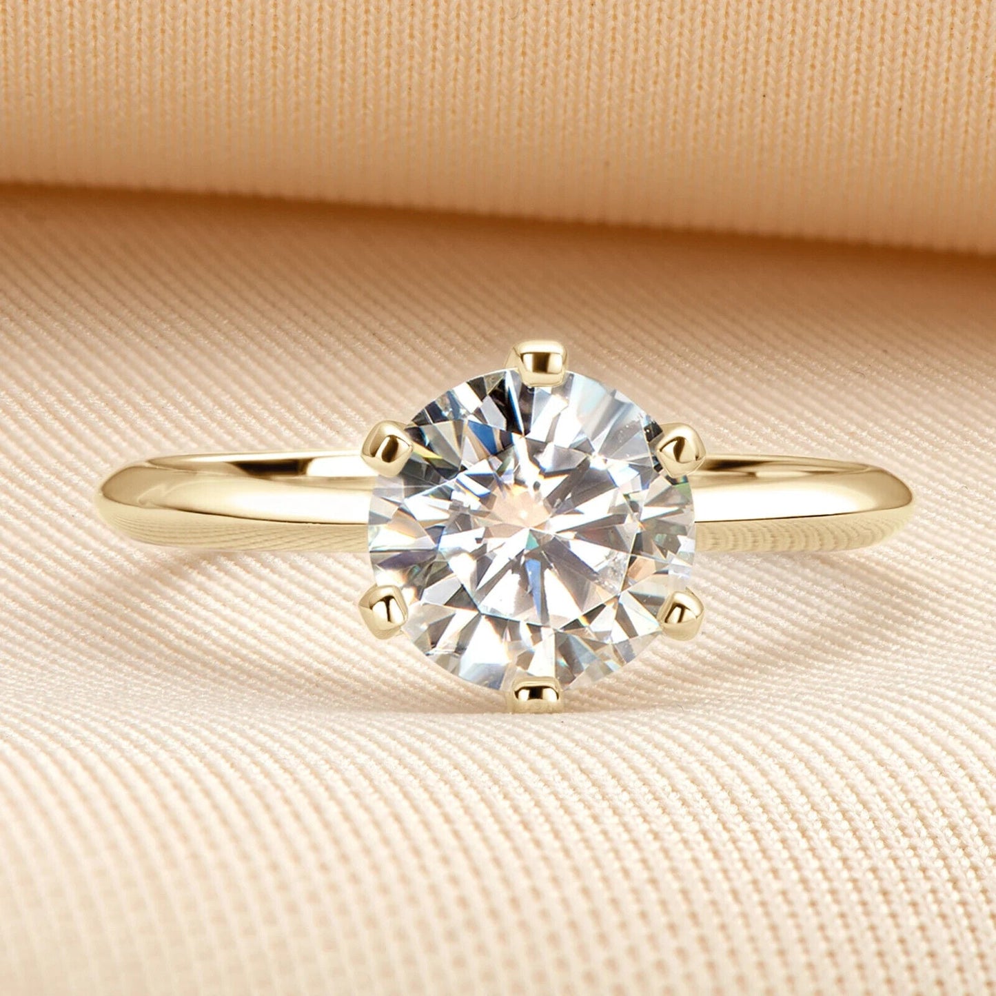 2.00 carat 6 claw round solitaire engagement ring - lab grown diamond - 18k gold