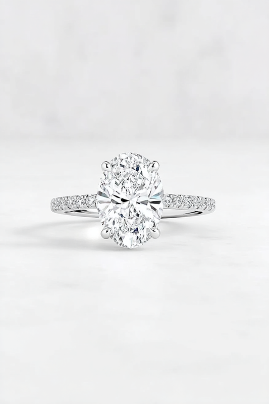 Moissanite Elongated Oval Solitaire Diamond Engagement Ring AG & CO Jewellery