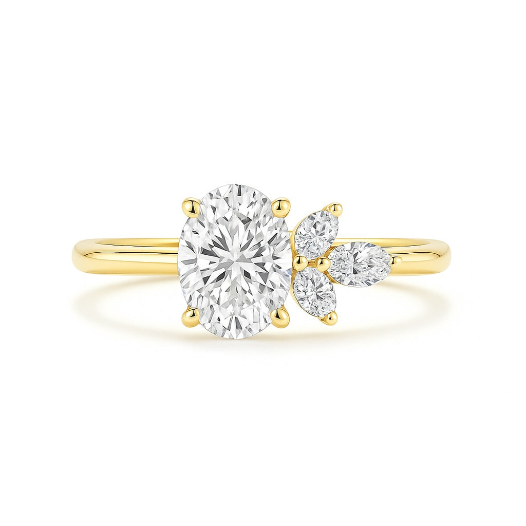 Liora Bloom - Oval Diamond Engagement Ring With A Side-Set Petal-Inspired Cluster For A Fresh, Asymmetric Look AG & CO Jewellery