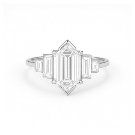 Zora - Step-Cut Diamond Engagement Ring With Graduated Baguette Accents AG & CO Jewellery
