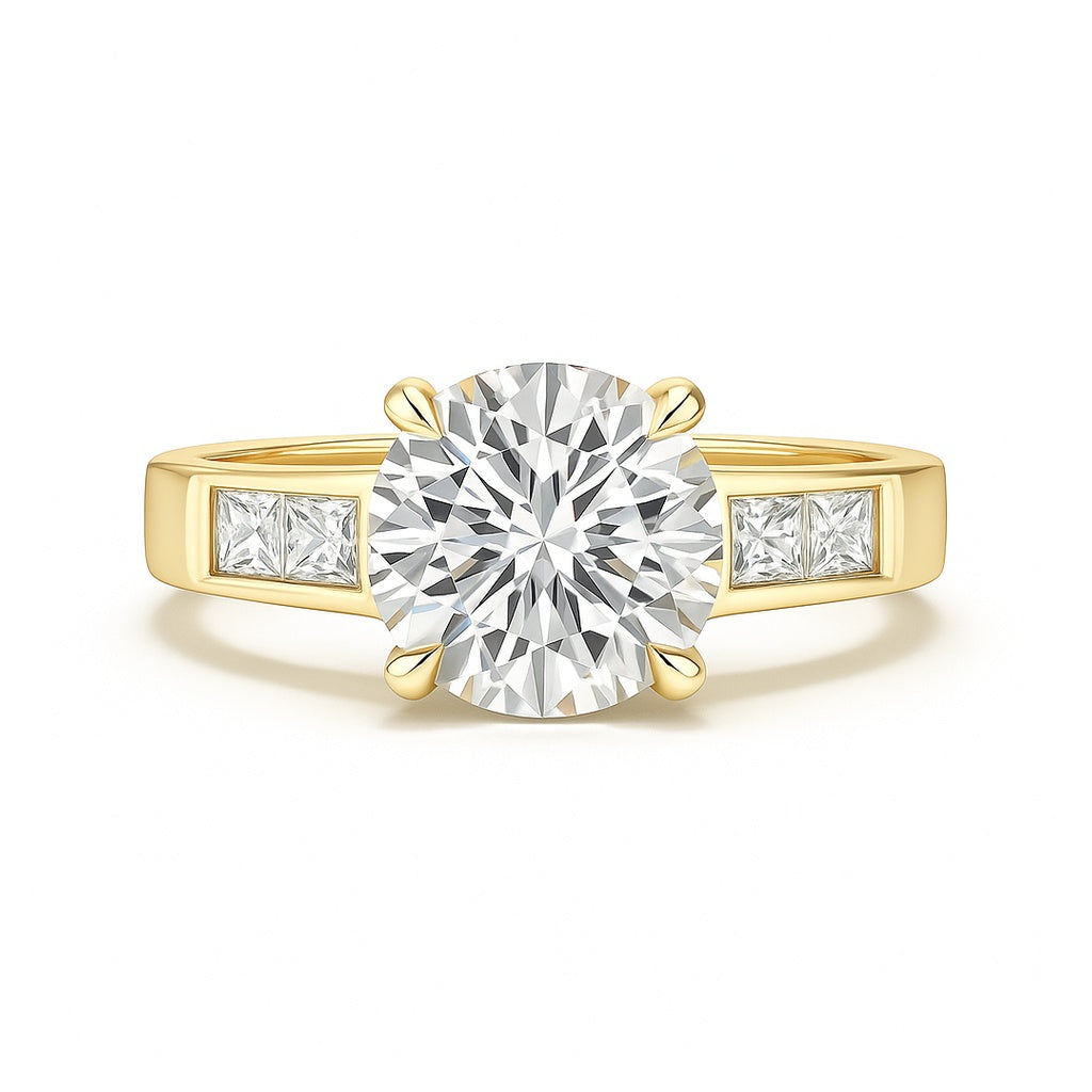 Aurex - Round Brilliant Diamond Engagement Ring With Princess channel band AG & CO Jewellery