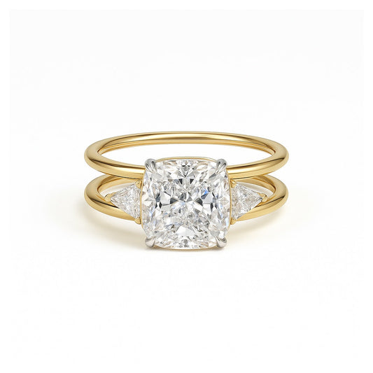 Celestine - A Cushion Cut Diamond with Trillion Accents Set double band AG & CO Jewellery