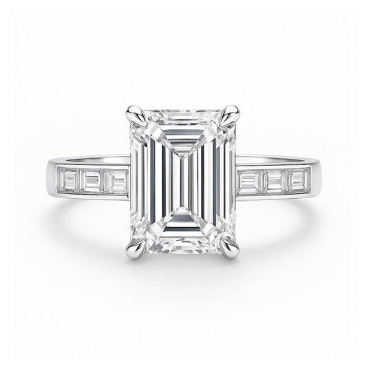 Vivienne - striking emerald solitaire paired with sleek baguette shoulders AG & CO Jewellery