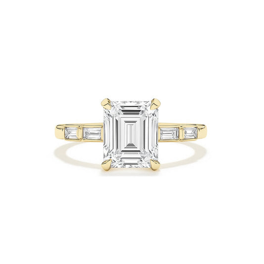 Estelle -  refined emerald solitaire with graduated baguette shoulders AG & CO Jewellery