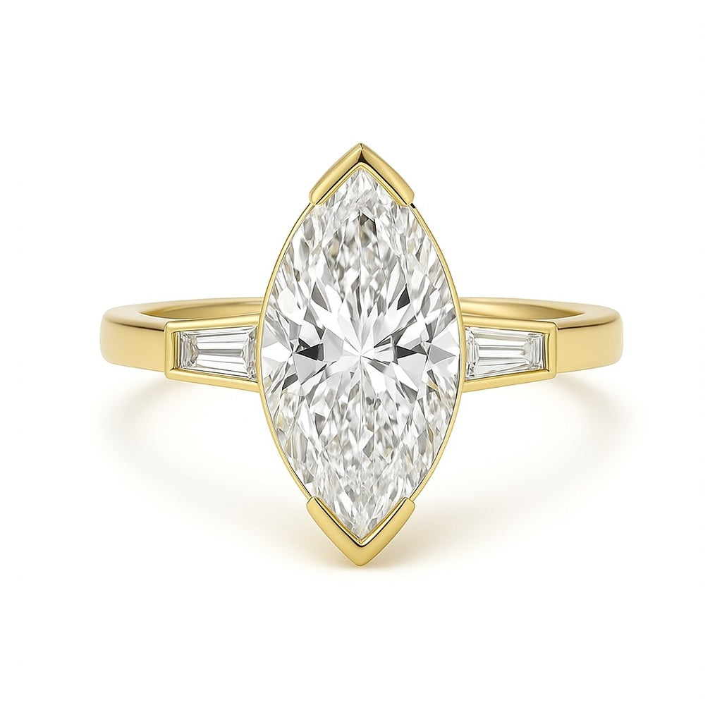 Mirage - Striking marquise solitaire framed by tapered baguette accents AG & CO Jewellery