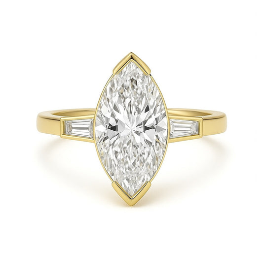 Mirage - Striking marquise solitaire framed by tapered baguette accents AG & CO Jewellery