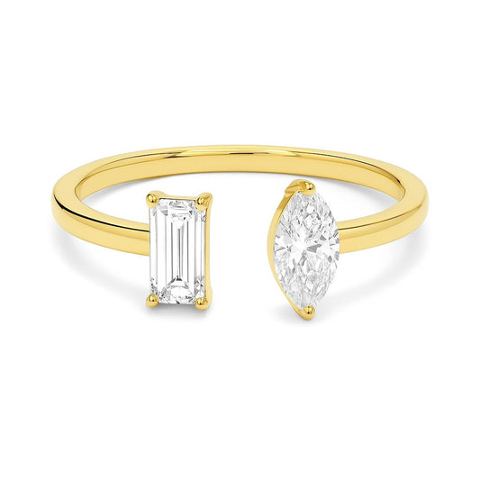 Nova Duo - A bold open ring balancing marquise and emerald shapes AG & CO Jewellery