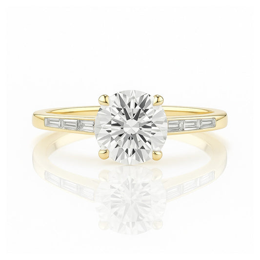 Élodie - timeless round solitaire with baguette-accented shoulders AG & CO Jewellery