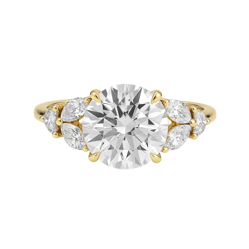 Bellamy - brilliant round center framed by sculpted marquise clusters AG & CO Jewellery