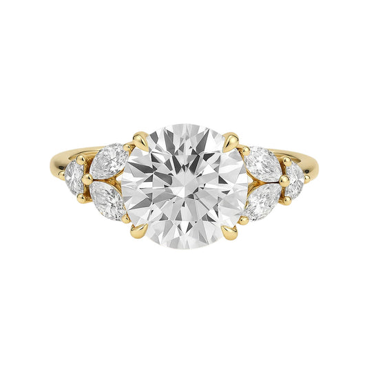 Bellamy - brilliant round center framed by sculpted marquise clusters AG & CO Jewellery