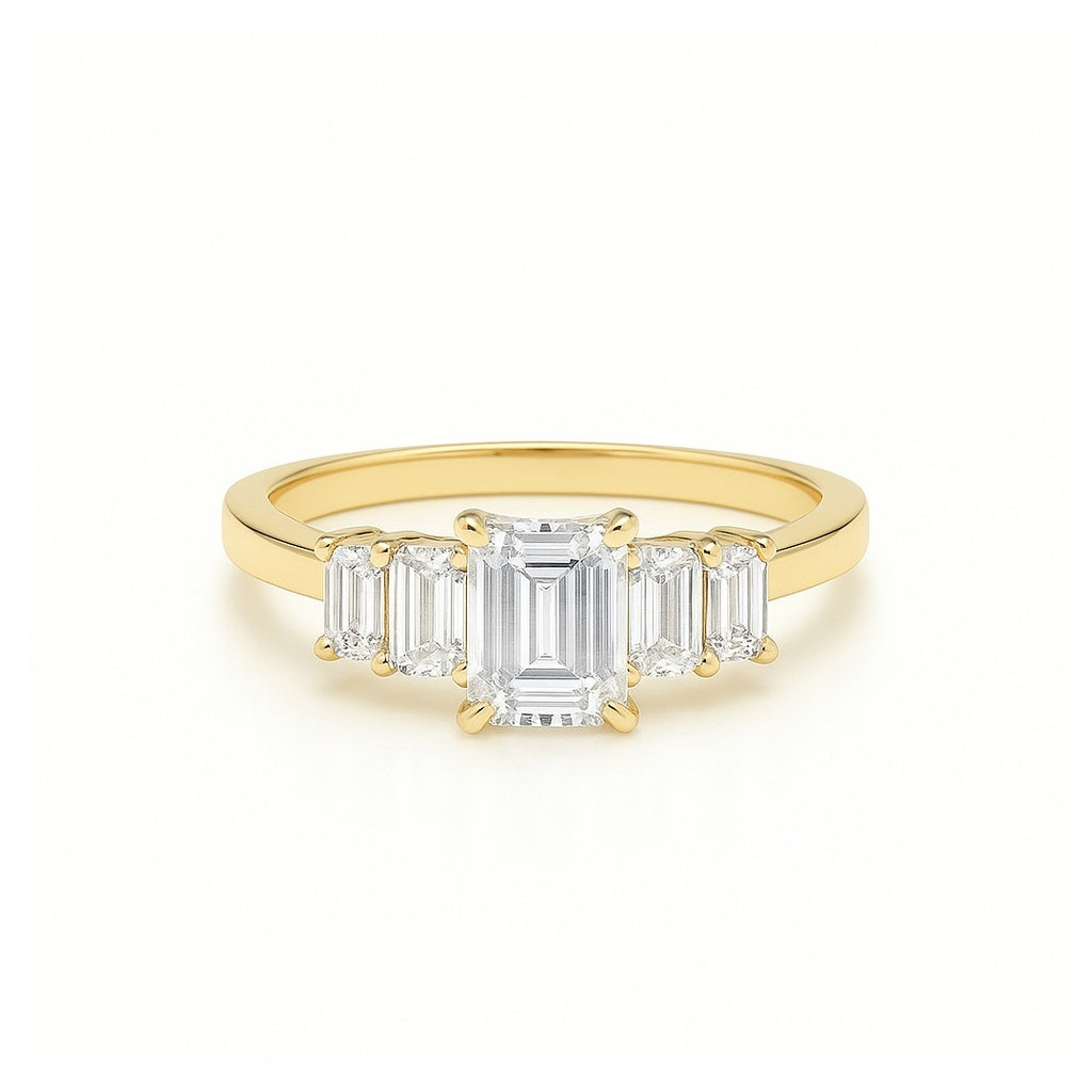 Arlette - 5 Stone Emerald Engagement Ring with Graduated Baguettes AG & CO Jewellery