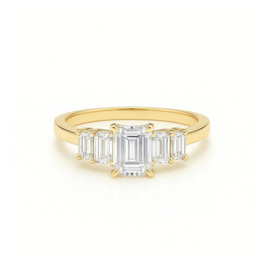 Arlette - 5 Stone Emerald Engagement Ring with Graduated Baguettes AG & CO Jewellery