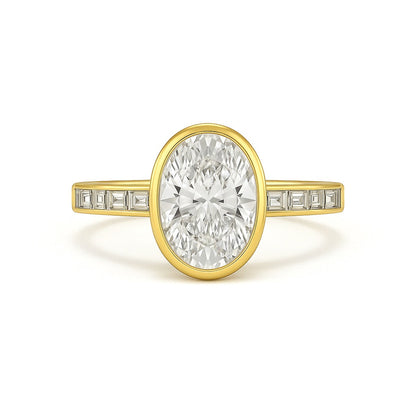 Lyonnaise - Oval Bezel Engagement Ring with Channel Baguettes AG & CO Jewellery