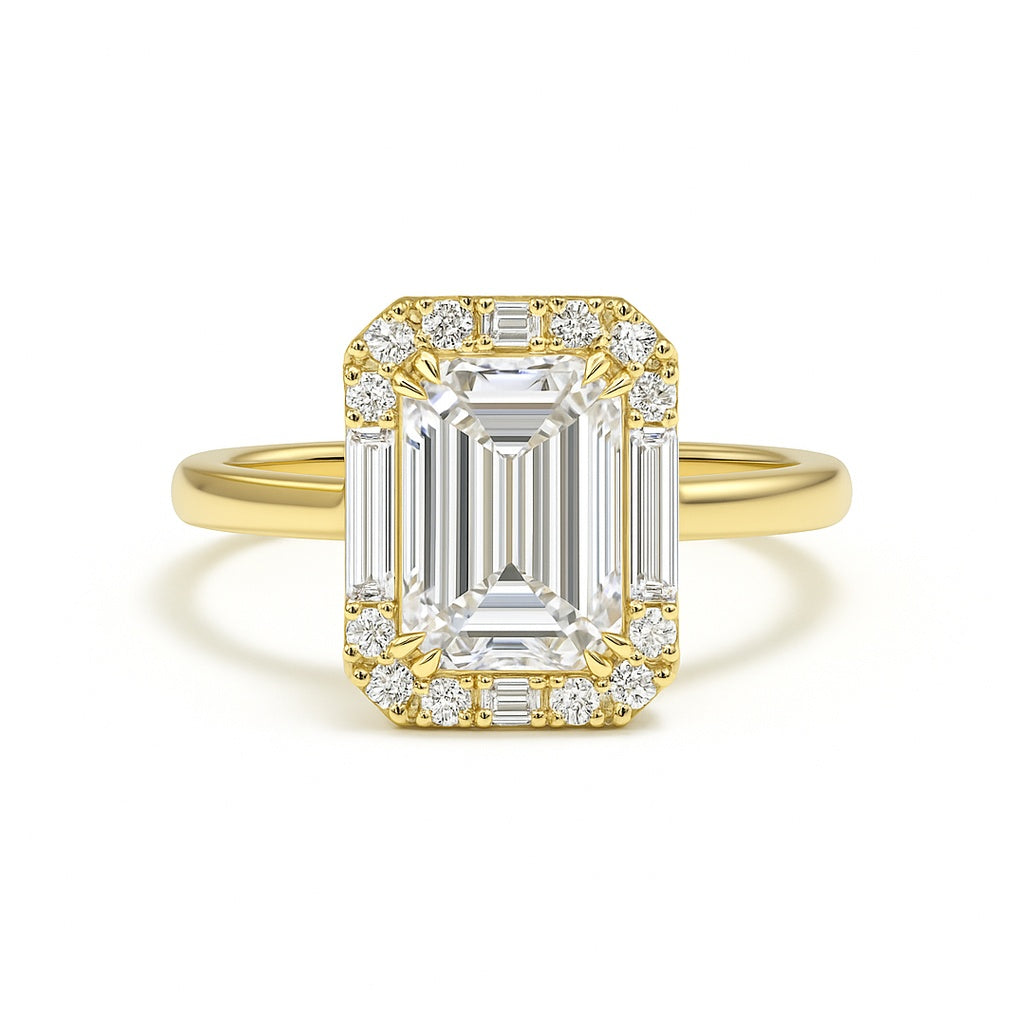 Valentina - Emerald Engagement Ring with Baguette Halo AG & CO Jewellery