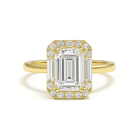 Valentina - Emerald Engagement Ring with Baguette Halo AG & CO Jewellery