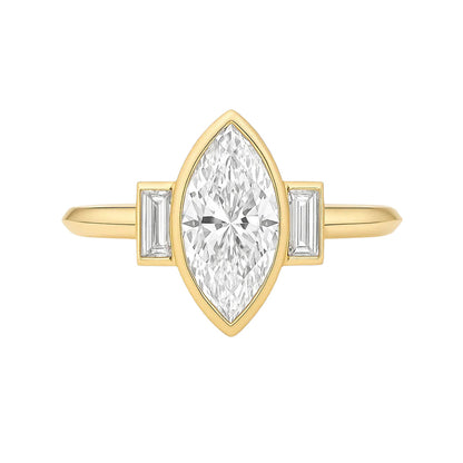 The Aureline - Marquise Bezel Set Engagement Ring with Baguette Accents AG & CO Jewellery