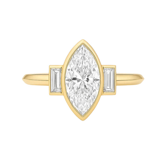 The Aureline - Marquise Bezel Set Engagement Ring with Baguette Accents AG & CO Jewellery