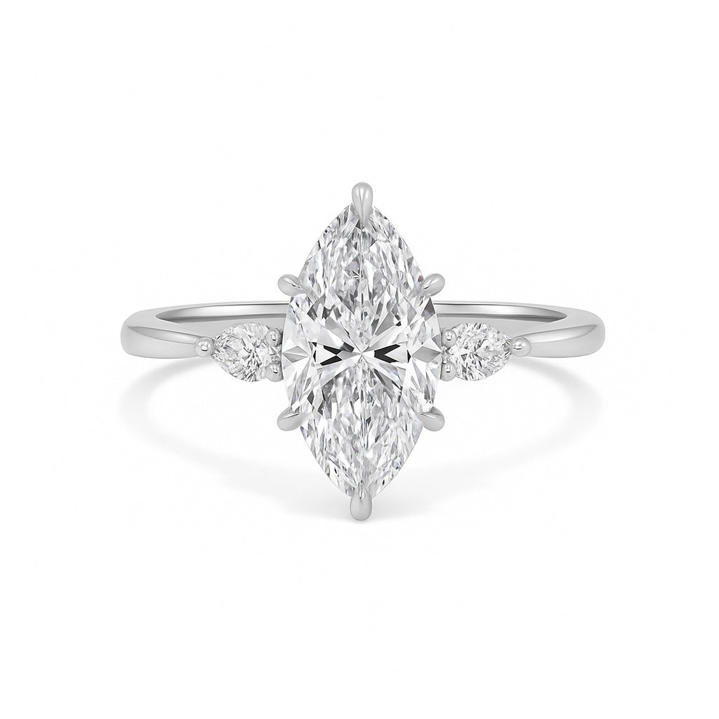 Elara - Marquise Diamond Engagement Ring with Tapered Pear Accents AG & CO Jewellery