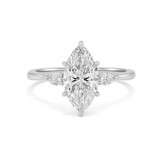 Elara - Marquise Diamond Engagement Ring with Tapered Pear Accents AG & CO Jewellery