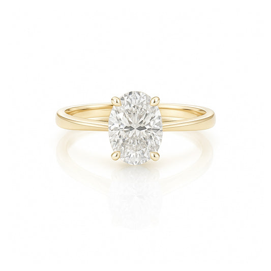 1.50CT Oval Solitaire Lab Grown Diamond Engagement Ring 14K Solid Yellow Gold