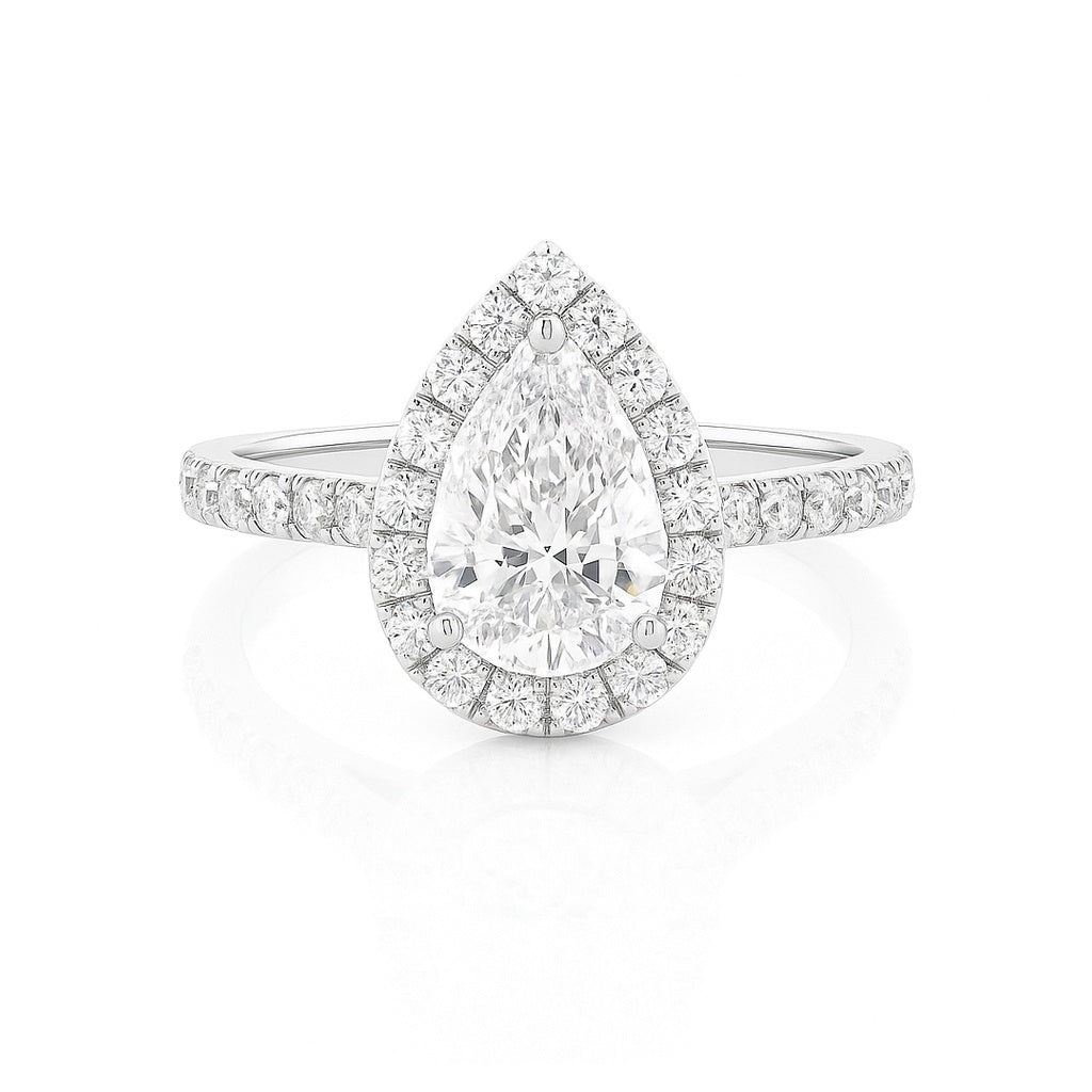 Penelope - Halo Pear Lab-Grown Diamond Engagement Ring with Pavé Band AG & CO Jewellery