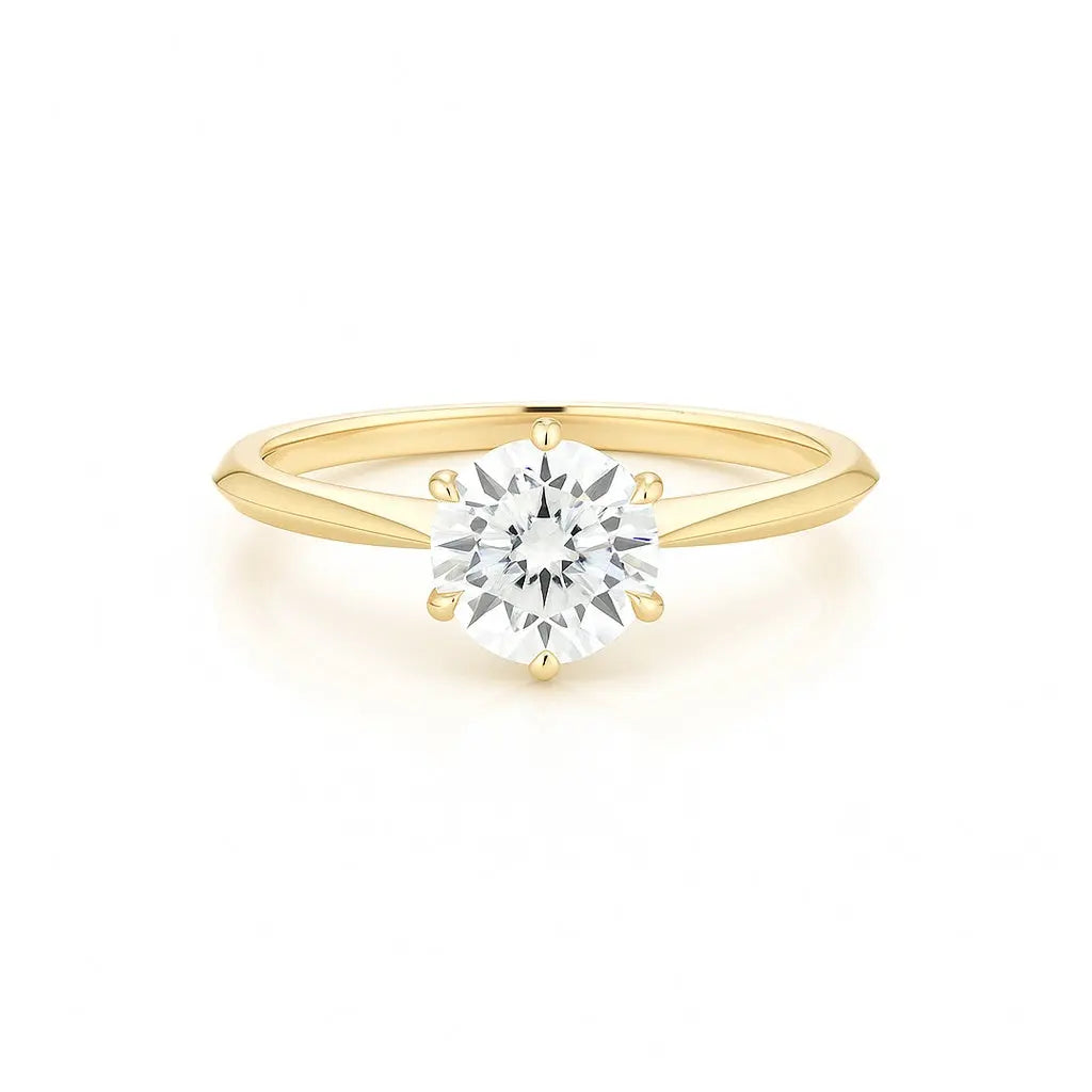 6 Prong Round Solitaire Engagement Ring 18K Solid Yellow Gold - AG & CO Jewellery