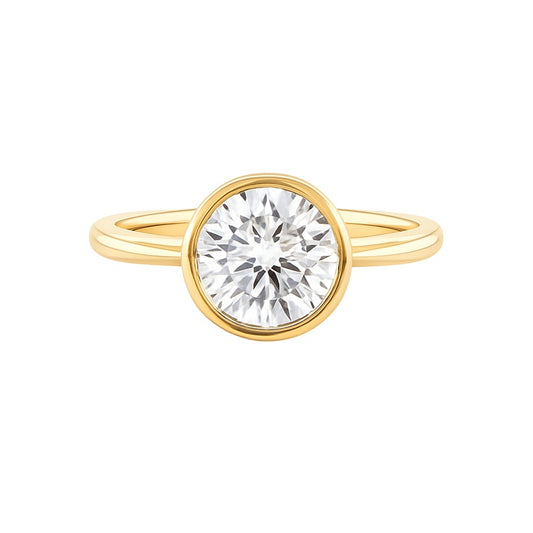 Bezel Round Engagement Ring 18K Solid Yellow Gold