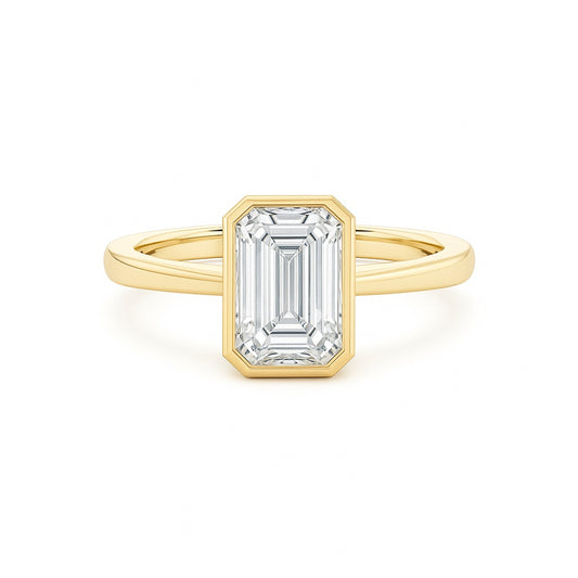 Emerald Bezel Solitaire Diamond Engagement Ring