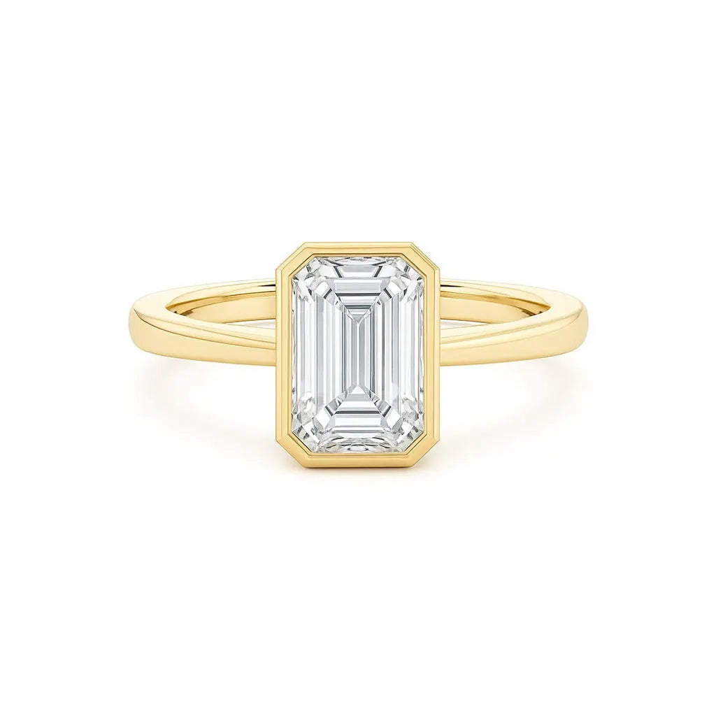 Bezel Emerald Engagement Ring 18K Solid Yellow Gold - AG & CO Jewellery