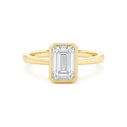 Bezel Emerald Engagement Ring 18K Solid Yellow Gold - AG & CO Jewellery